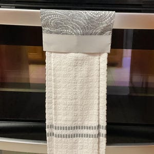 Hanging Kitchen Towel/ Gray Swirls Towel/ Hanging Dish Towel/ Cotton Towel/ Decorative Towel/Gray Dish Towel