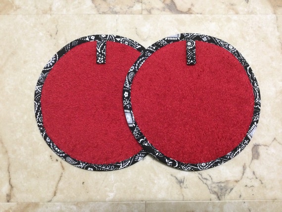 Pot Holders/ Insulated Terry Cloth Pot Holders/ Red With Black 