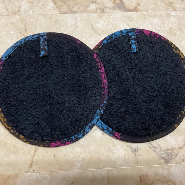 Pot Holders/ Insulated Terry Cloth Pot Holders/ Black Pot Holders with Dark Trim/ Hot Pads