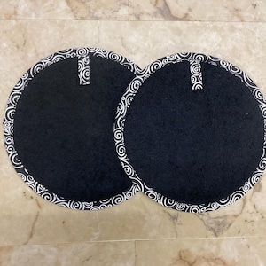 Terry Cloth Pot Holders, Insulated Black Hot Pads, Set of 2
