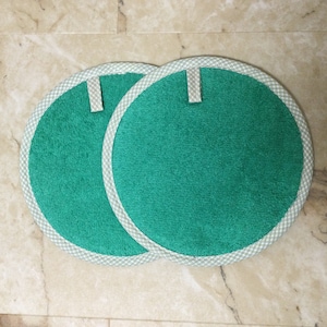 Pot Holders/ Insulated Terry Cloth Pot Holders/ Spearmint Green Pot Holders with Yellow Checked Trim/ Hot Pads