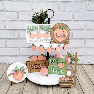 Juego de bandejas escalonadas de melocotón / Bandeja escalonada Just Peachy / Melocotones frescos de la granja / Juego de 8 / Juego de bandejas escalonadas de melocotón para armar