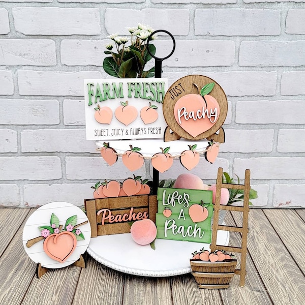 Peach Tiered Tray Set | Just Peachy Tiered Tray | Farm Fresh Peaches| Set of 8 | DIY Peach Tiered Tray Set