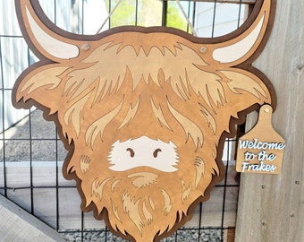 Appendiabiti per porta Highland Cow / Mucca scozzese personalizzata / Segno di mucca fai da te