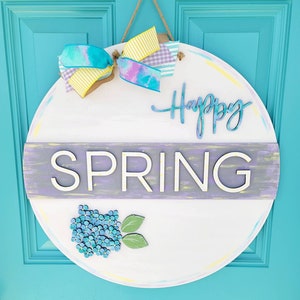 Happy Spring Door Hanger | Spring Hydrangea Door Hanger | Spring Door Decor | Spring Porch Decor