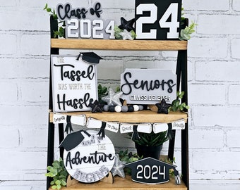 Graduation Tiered Tray Set | Class of 2024 | Graduation Party Decor | Set of 8 | DIY Graduation