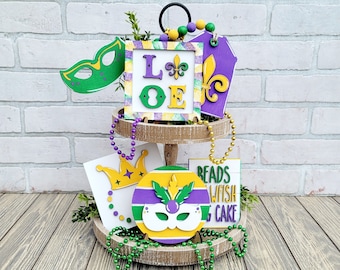 Mardi Gras Tiered Tray Set | New Orleans Tiered Tray Set | Fat Tuesday Tiered Tray Set | Set of 6 | DIY Mardi Gras Tiered Tray