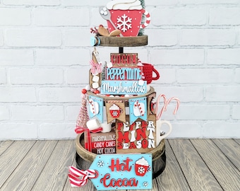Peppermint/Hot Cocoa Tiered Tray Set | Winter Tiered Tray | Hot Cocoa Bar | Tiered Tray Bundle | Set of 5 | DIY Peppermint Tiered Tray Set
