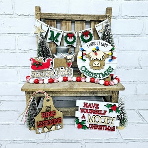 Weihnachten auf dem Bauernhof Tablett Set | Weihnachtskuh Tablett Dekor | 6er-Set | DIY Farm Highland Kuh Weihnachten Tiered Tablett Set
