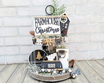 60er Jahre Weihnachtstablett Set | Neutrales Weihnachtstablett | 8er-Set | Weihnachten Tiered Tablett Bundle | Bauernhaus Tiered Tablett DIY