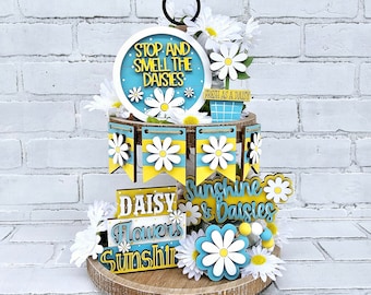 Daisy Tiered Tray | Spring Tiered Tray Set | Set of 7 | DIY Spring Daisy Tiered Tray