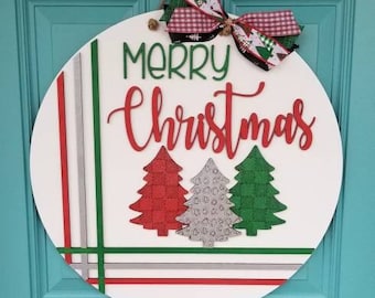 Merry Christmas Türschild | Türhänger | Weihnachtskreuz Stich Türschild