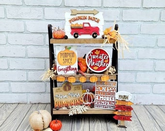 Farm Fresh Pumpkins Tiered Tray Set | Fall Tiered Tray | Pumpkin Patch Tray | Sweater Weather Tray| Set of 8 | DIY Fall Tiered Tray Set