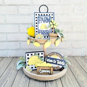Farmhouse Lemon Tiered Tray | Farm Fresh Lemons | Set of 7 | DIY Lemon Decor