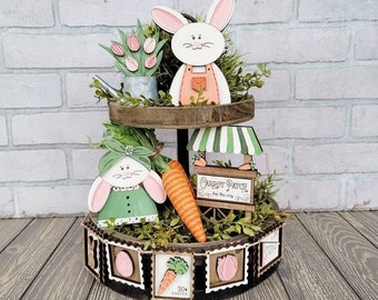 Carrot Patch Tiered Tray Set | Easter Tray Decor | Set of 5 | DIY Easter Bunny Tiered Tray
