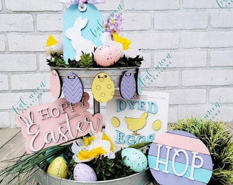 Easter Tiered Tray Decor Set | 3D Wood Bunny, Eggs