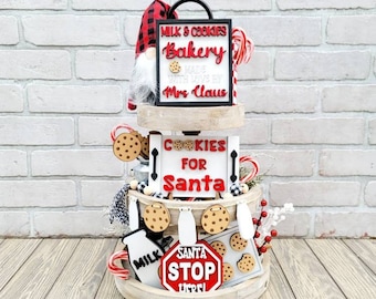 Santa's Cookies Tiered Tray Set | Cookies For Santa Tray | Set of 8 | DIY Christmas Tiered Tray Set