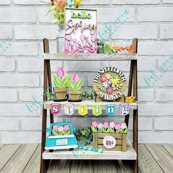 Tulip Tiered Tray | Spring Tiered Tray Set | Set of 8 | DIY Spring Tiered Tray