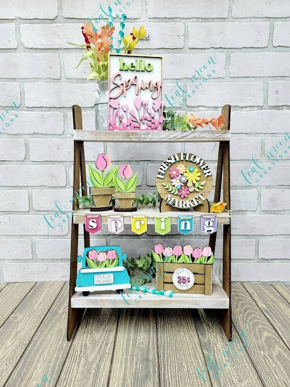 Tulip Tiered Tray | Spring Tiered Tray Set | Set of 8 | DIY Spring Tiered Tray
