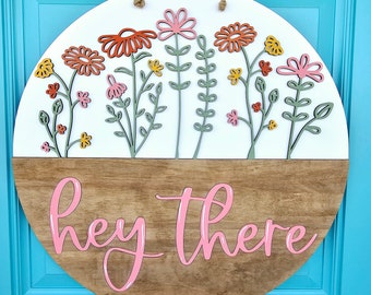 Hey There Blumen Türschild | Frühling Boho Porch Decor | Frühlingsblumen | Frühling DIY Türschild
