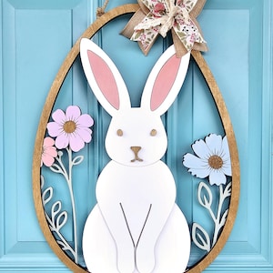 Zierlicher Türhänger mit Häschen | Osterhase Tür Dekor | DIY Blumen Ostern Türschild