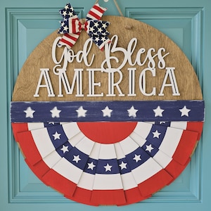 Colgador de puerta con banderines patrióticos "Dios bendiga a Estados Unidos" / Colgador de puerta del 4 de julio / Colgador de puerta patriótico DIY