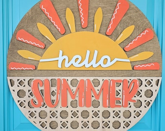 Hello Summer Rattan Door Hanger | Summer Porch Decor | DIY Summer Door Hanger
