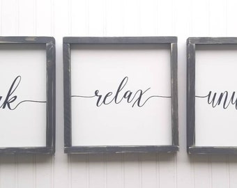 Soak Relax Unwind | Set of 3 | Bathroom Decor I Bathroom Signs