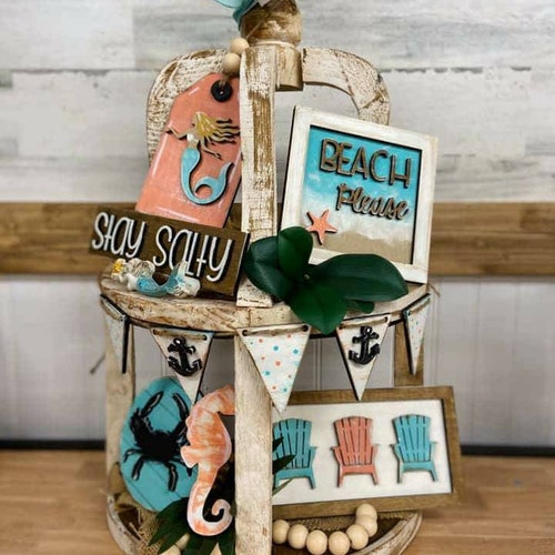 Beach Tiered Tray Set Beach Decor Set Set of 7 DIY Beach Etsy
