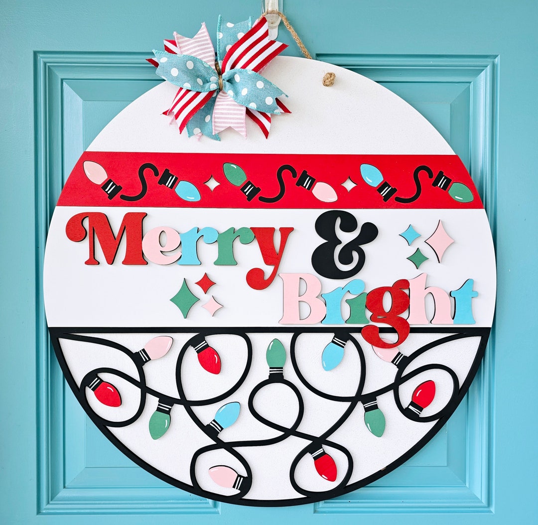 Merry & Bright Christmas Lights Door Hanger Christmas Door Hanger
