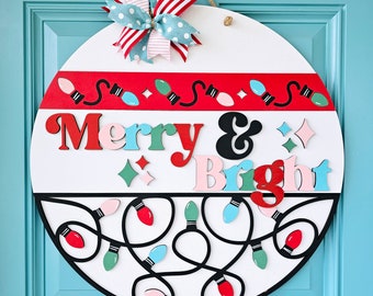 Merry & Bright Christmas Lights Door Hanger | Christmas Door Hanger | Festive Door Hangers | DIY Christmas Lights Hanger