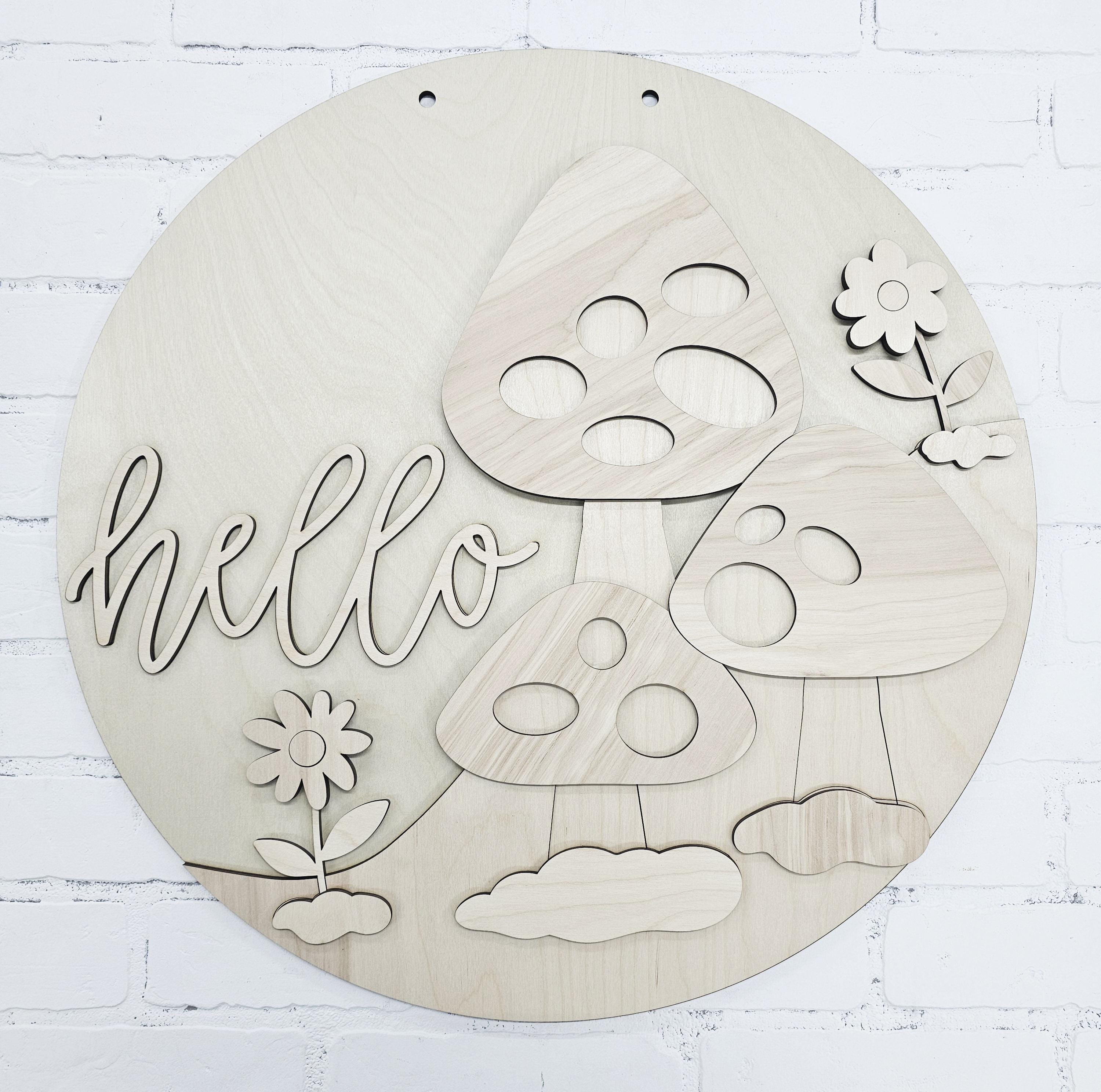 Hello Mushroom Trio Door Hanger | Mushroom Door Hanger | Woodland Theme ...