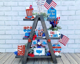 Patriotic Tiered Tray Set | Fourth of July Tiered Tray | 4th of July Tiered Tray | DIY Patriotic | DIY 4th of July | 9 Piece Set