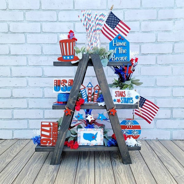 Patriotic Tiered Tray Set | Fourth of July Tiered Tray | 4th of July Tiered Tray | DIY Patriotic | DIY 4th of July | 9 Piece Set