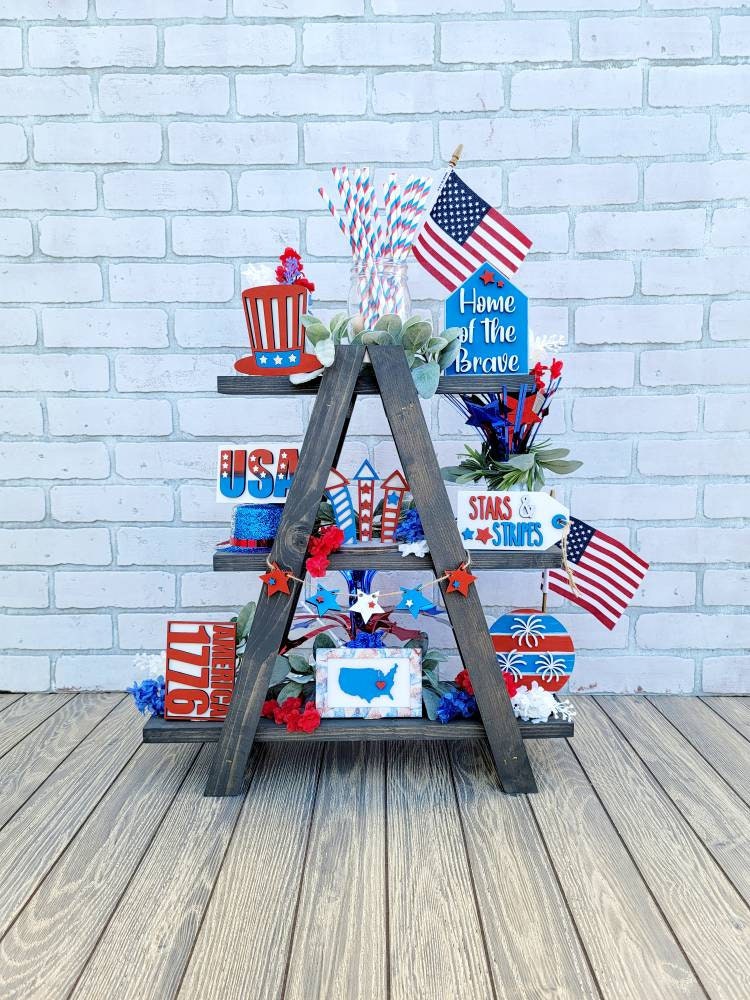 Patriotic Tiered Tray Set | Fourth of July Tiered Tray | 4th of July Tiered Tray | DIY Patriotic | DIY 4th of July | 9 Piece Set