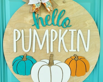 Hello Pumpkin Trio Door Hanger | Neutral Fall Door Hanger | DIY Fall Pumpkin Door Hanger