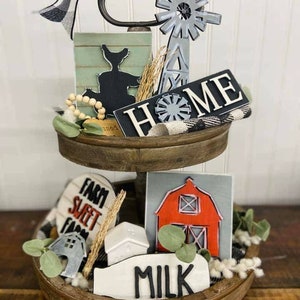 Farmhouse Tiered Tray Set | Farmhouse Decorative Tiered Tray | Set of 6 | Farmhouse Decor Set