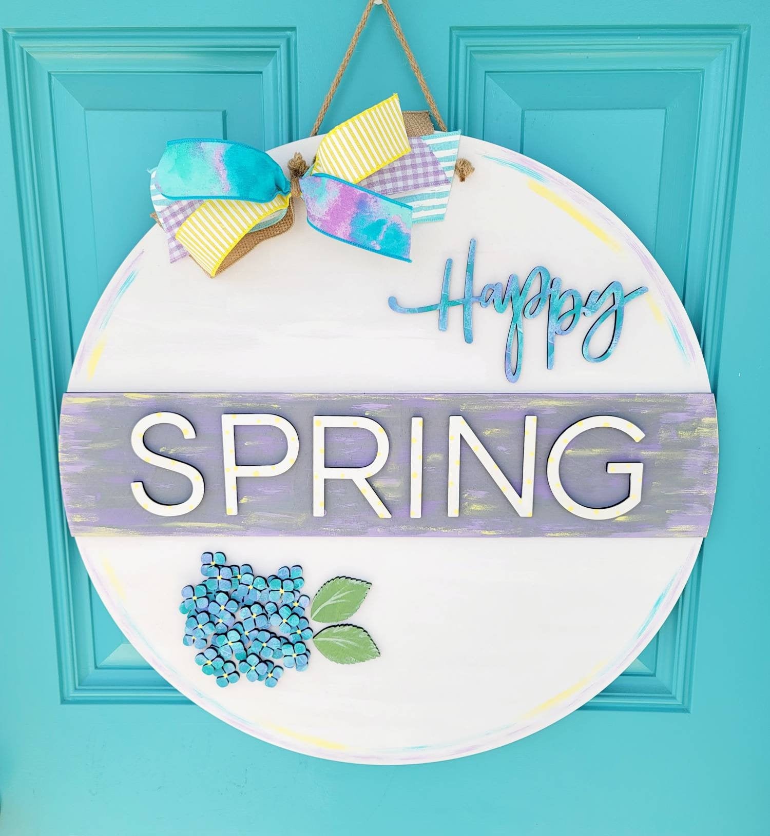 Happy Spring Door Hanger Spring Hydrangea Door Hanger Etsy