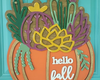Hello Fall Succulent Door Hanger | Fall Door Hanger | DIY Fall Succulent Pumpkin Door Hanger