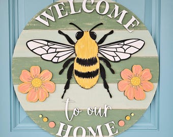 Welcome to our Home Bee Door Hanger | Bee Decor | Spring Bee Decor | DIY Bee Door Hangers