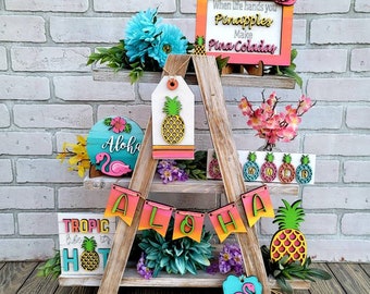 Tropical Tiered Tray | Pineapple Tiered Tray | Summer Tiered Tray Set | Set of 8 | DIY Summer Summer Tiered Tray