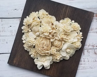 Wood Flower Heart Sign | Farmhouse Decor