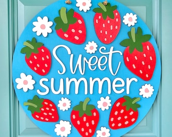 Colgante de puerta de fresas de verano / Colgante de puerta de fresas / Colgante de puerta de verano / Colgante de puerta de fresas DIY
