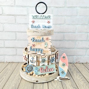 Beach House Tiered Tray Set | Sea Tiered Tray | Nautical Decor | Set of 6 | DIY Beach Tiered Tray