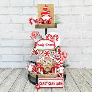 Candy Cane Christmas Tiered Tray Set | Candy Cane Gnome| Candy Cane Lane Tiered Tray | Set of 11 | DIY Candy Cane Christmas Set
