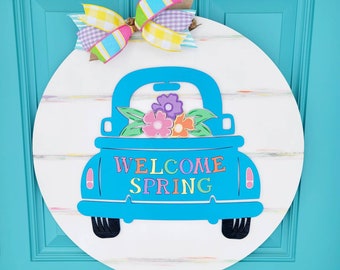Welkom Spring Deur Hanger | Spring Porch Decor | Spring Truck | Lente DIY Deurhanger