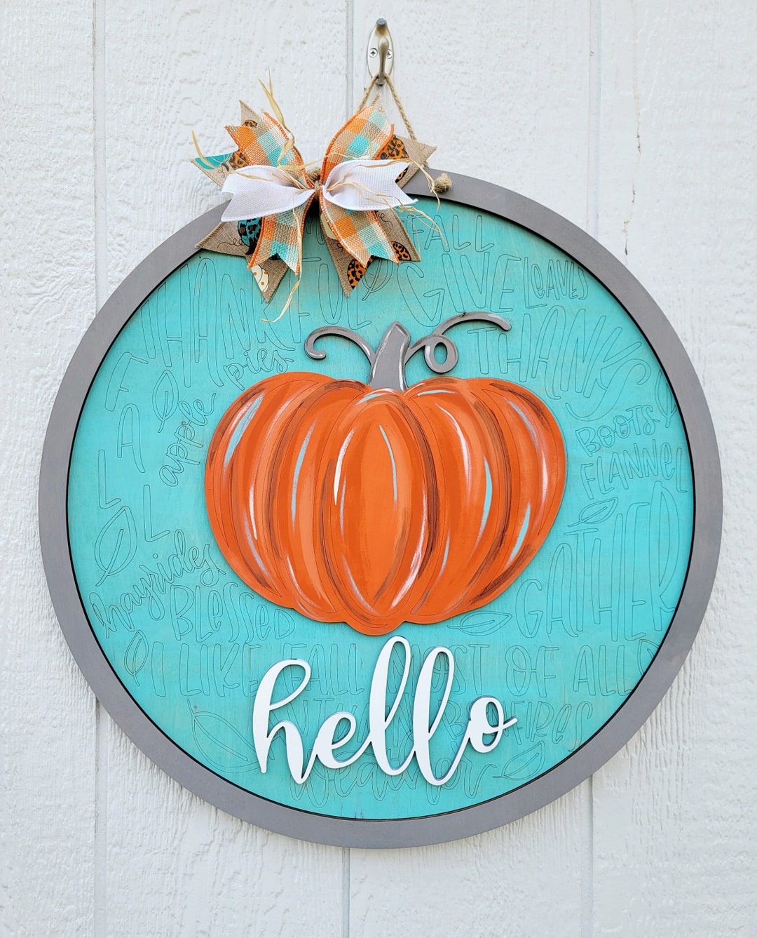 Hello Pumpkin Door Hanger Modern Fall Door Decor DIY Etsy