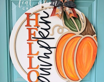 Hello Pumpkin Right Side Door Hanger | Fall Pumpkin Door Hanger | DIY Fall Pumpkin Door Hanger