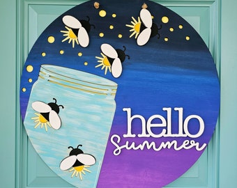 Hello Summer Fireflies-deurhanger | Zomerse verandadecoratie | DIY Summer Lightning Bug-deurhanger