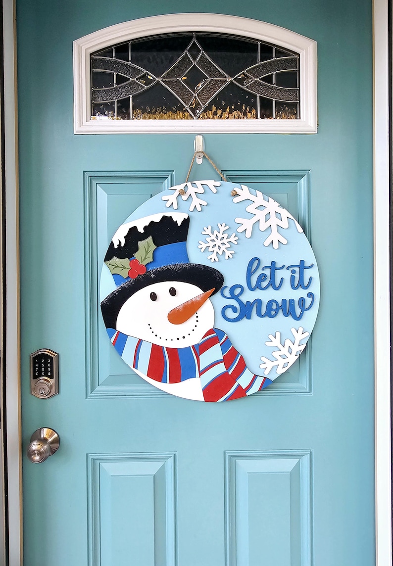 Let It Snow Scarf Snowman | Snowman Door Hanger | Winter Door Hanger ...